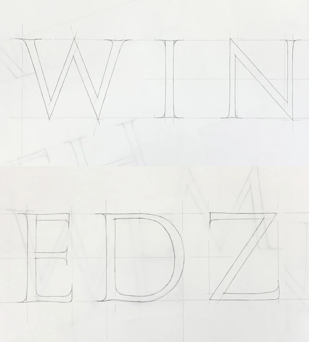 「W」「I」「N」「E」「D」「Z」のプロポーションを割り出したスケッチ画像